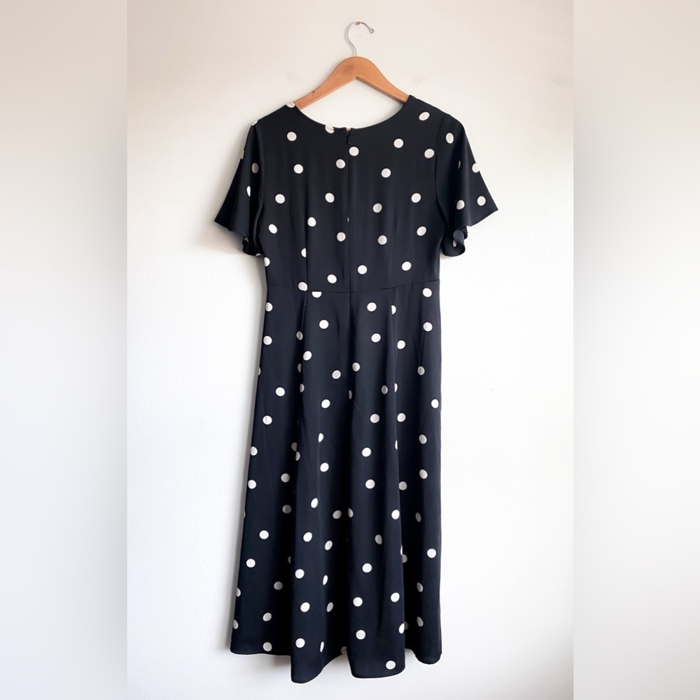 Ann Taylor Black Polka Dot Midi Dress Modest Church Silky Tradwife Traditional 6 - Picture 4 of 7